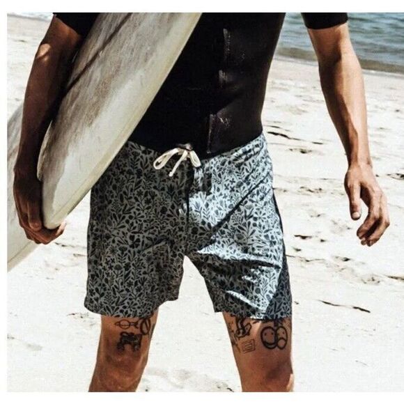Taylor Stitch Bo Boardie Board Shorts In Sea Floral Zip Pocket Men's 29 - Picture 1 of 12